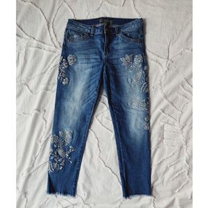 embroidered denim jeans